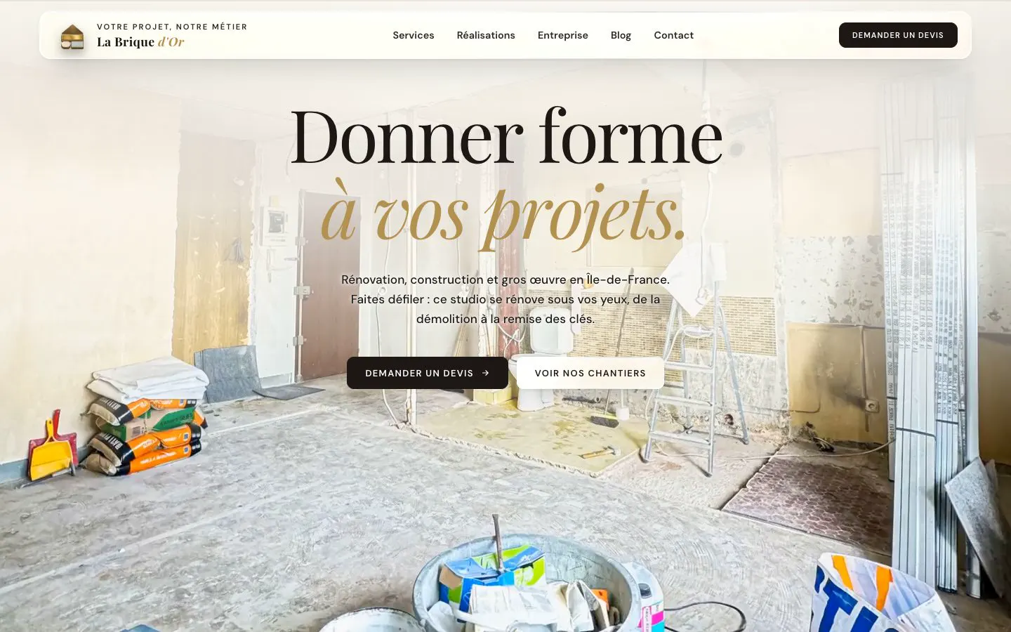 Page d'accueil du site La Brique d'Or, réalisé par RéusSite